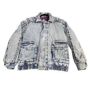 Vintage Expressions Denim Jacket Mens Large Streetwise Bomber 80s Acid Wash